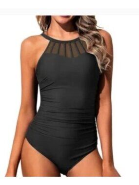 Alisha Levine Womens Black Mesh One-Piece Swimsuit Underwire Size 24W new $79